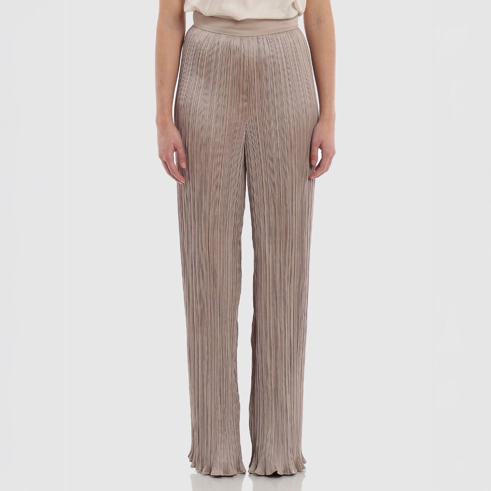 Max Mara Pergola Pleated Champagne Satin High-Rise Wide-Leg Pants Beige Trousers